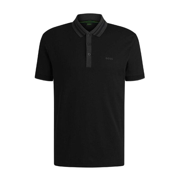 Boss Mens Paule Striped Neckline Polo Shirt / Black